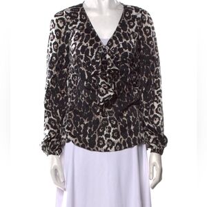St. John Silk Leopard Print V-Neck Blouse
